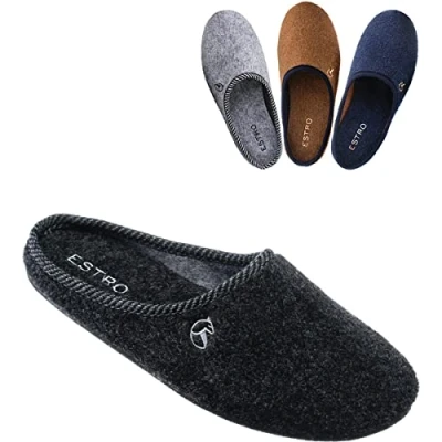 Afbeelding van ESTRO Pantoffels Heren Sloffen Damen Vilt Huisschoenen met Gom Antislipzool REX (41, Antraciet)