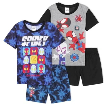 Afbeelding van Get Trend Set van 2 pyjama&#039;s voor kinderen, jongens, zomer, korte mouwen, nachtkleding jongeren, cadeau Multi Spidey stuks, 4 5 jaar