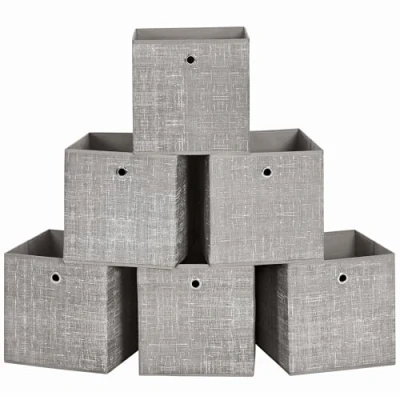 Afbeelding van Opbergdozen, set van 6 opvouwbare stoffen dozen, vliesstof, kubussen, opbergmanden, organizer voor speelgoed, kleding, taupe