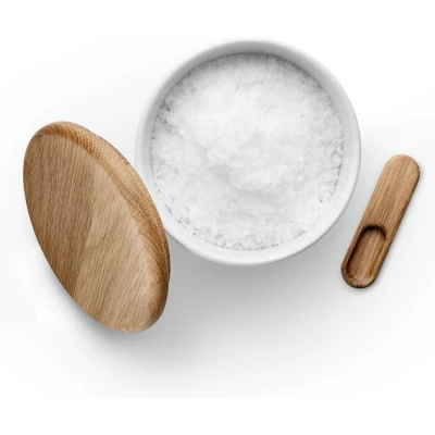 Afbeelding van Eva Trio Legio Nova Zoutdoosje met Deksel en Lepel Zilver Porselein Hout