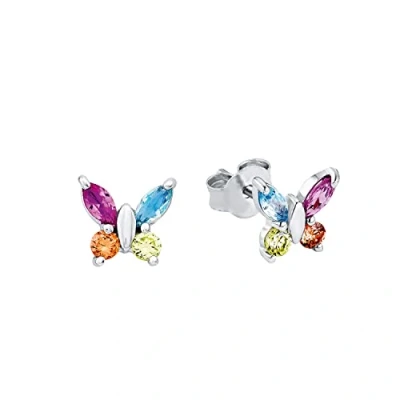 Afbeelding van Amor Oorstekers met zirkonia, 0,7 cm, meerkleurig, vlinder, levering in sieradendoos, 9210190, sterling zilver, kubische zirkonia