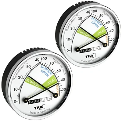 Afbeelding van TFA Dostmann Set van 2 analoge hygrometer thermometer met metalen ring, meerkleurig, L 71 x B 23 H mm