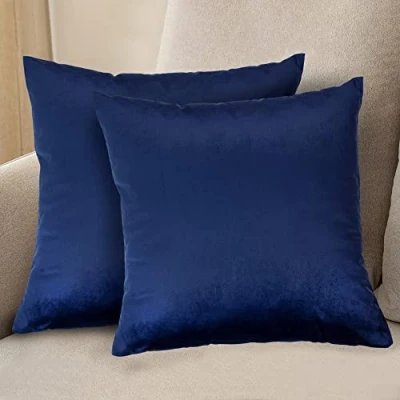 Afbeelding van Komfortec Set van 2 fluwelen sierkussenslopen 45 x cm met ritssluiting marineblauw
