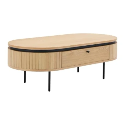 Afbeelding van Vente unique Salontafel met 2 lades eikenfineer en metaal Licht naturel zwart CARDIONA L 120 cm x H 40 D 60