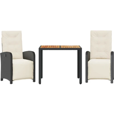 Afbeelding van vidaXL 3 delige Bistroset met kussens poly rattan zwart