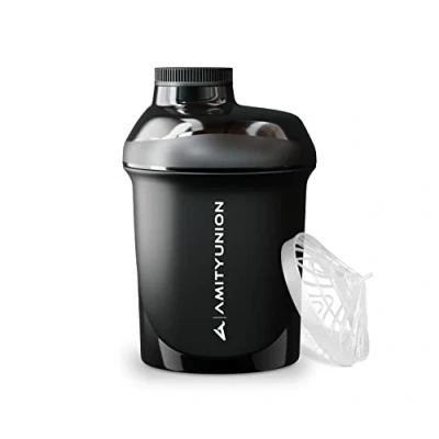 Afbeelding van AMITYUNION Protein Shaker 400 ml met zeef Original Fitness Mixer BPA vrij, schaal voor romige weiproteïne shakes in luxe zwart