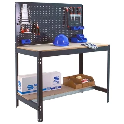 Afbeelding van Simon Rack Werkbank, draagvermogen 400 kg, 1445 x 910 610 mm, geperforeerde plaat, knutselwerktafel, antraciet/hout BT2