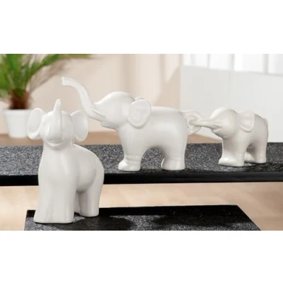 Afbeelding van Gilde Handwerk Beeld Sculptuur Olifantjes Set/3 Porselein Wit