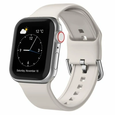 Afbeelding van Apple Watch Soft siliconen bandje met gespsluiting Sterrenlicht / starlight Geschikt voor 38mm 40mm 41mm