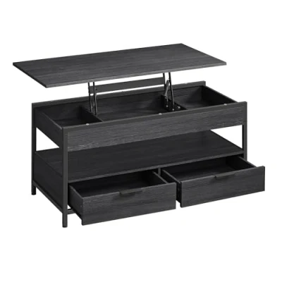 Afbeelding van VASAGLE Salontafel, woonkamertafel met opklapbaar blad, opbergladen, open opbergruimte en verborgen vak, antracietgrijs inktzwart
