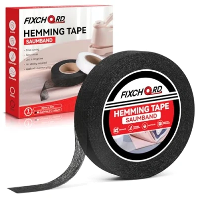 Afbeelding van FIXCHORD Strijkband, strijkband voor zoom, Wonder Web zoomband, naadloos opstrijkband, zoomband kleding, strijken en bevestiging, zwart, 30 m x 20 mm