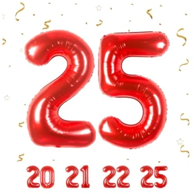 Afbeelding van Verjaardagsballonnen 25 jaar rood 101,6 cm verjaardagsdecoratie man vrouw opblaasbare folieballon beige