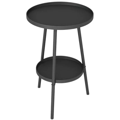 Afbeelding van Outsunny Kleine ronde bijzettafel met 2 niveaus, tuintafel, voor terras, woonkamer, balkon, metaal, zwart