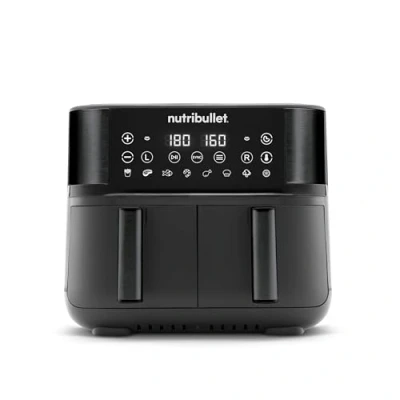 Afbeelding van nutribullet Air Fryer Dubbele container 8 l met functies, olievrije friteuse 2300 W, heteluchtfriteuse kookmodi, en ook bakken, frituren, grillen van al je levensmiddelen, zwart, NBA081B
