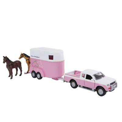 Afbeelding van Mitsubishi L 200 met paardetrailer en paarden van Kids Globe