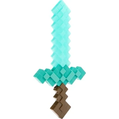 Image de Mattel Minecraft JGC43 Épée diamant enchantée, jeu de rôle et accessoires costume avec lumières sons, activation par simple pression d&#039;un bouton design pixel