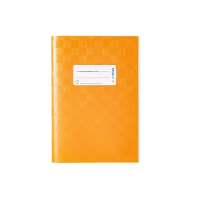 Afbeelding van HERMA 7424 boekomslagen DIN A5 Bast, ordopjes met etiket en knutselstructuur, van duurzame afwasbare polypropyleen folie, set 25 voor schoolschriften, oranje