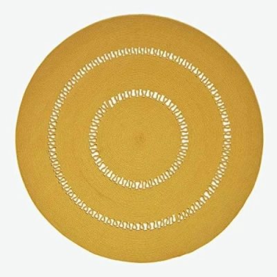 Afbeelding van Homescapes Gevlochten Rond Gehaakt Vloerkleed Mosterdgeel, 120 cm