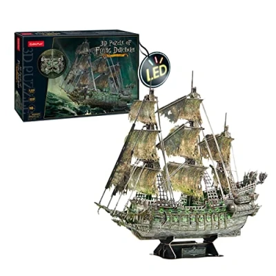 Afbeelding van 3D modelpuzzel om te bouwen, piratenschip De Vliegende Hollander, 14+, met ledverlichting
