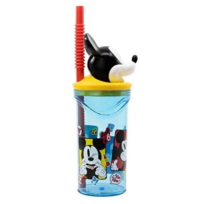 Afbeelding van Stor Mickey Mouse Herbruikbare kinderbeker met rietje en deksel 3D figuur 360 ml inhoud