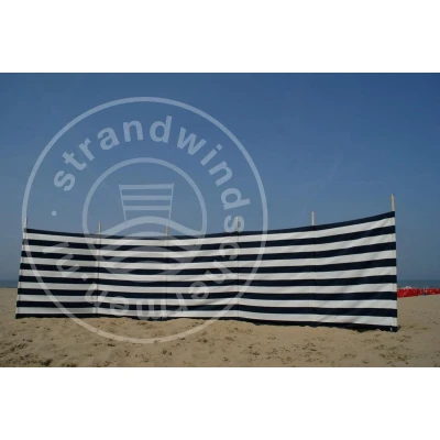 Afbeelding van Strand Windscherm 6 meter dralon marine blauw/wit met houten stokken