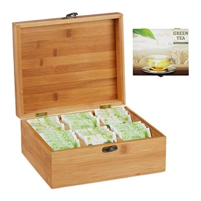 Afbeelding van Relaxdays theedoos 6 vaks theekist bamboe theezakjes opbergen theebox hout