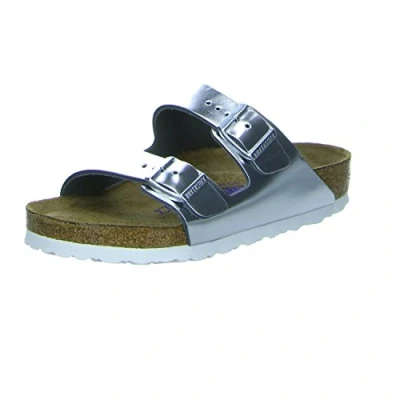 Afbeelding van Birkenstock Arizona NL SFB Regular Pantoffels, Dames, Maat: 41, Silver Leer