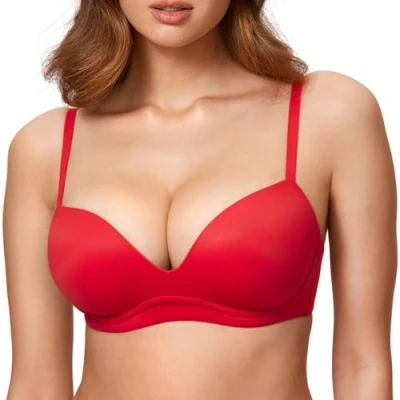 Afbeelding van DOBREVA Comfortabele draadloze push up beha voor dames, Diep Rood