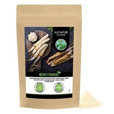 Afbeelding van Mierikswortelpoeder (100 g), gemalen mierikswortelwortel, 100% natuurlijk mierikswortelpoeder, gedroogd en gemalen, zonder toevoegingen, veganistisch