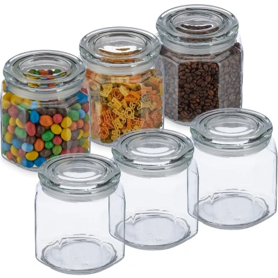 Afbeelding van Relaxdays voorraadpot met deksel set van 6 1300 ml glas bewaarpot luchtdicht