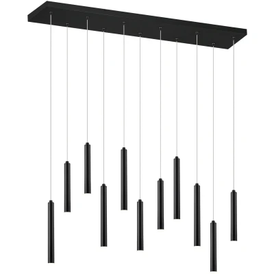 Afbeelding van TRIO, Hanglamp, Tubular incl. 11 x LED, SMD, 2,8 W, 3000 K, 350 lm, kunststof, wit, lichaam: metaal, mat zwart L: 115,0 cm, 15,0 H: 150,0 verstelbaar met schakelaar, IP20, in hoogte