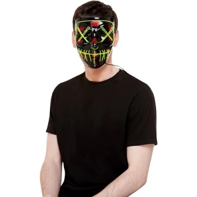 Afbeelding van Smiffys Stitch Face Green Neon Light Up Masker Zwart