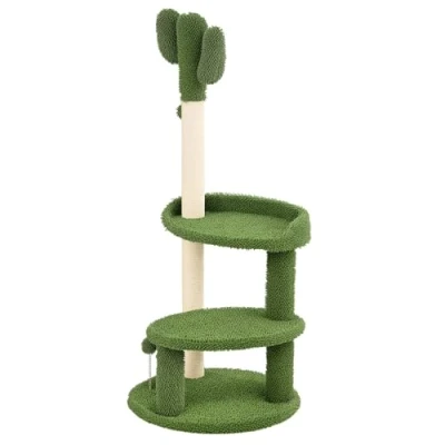 Afbeelding van PawHut Krabpaal 111 cm met 2 etages, speelbal, kattenboom, klimboom bed voor katten tot 10 kg, kattenmeubel, sisal, groen