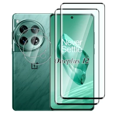 Afbeelding van FWKDWHPH Oneplus 12 + 2 stuks gehard glas met camerabescherming, 3D volledige dekking, hardheid 9H, krasbestendig, luchtbelvrij, HD beschermfolie voor