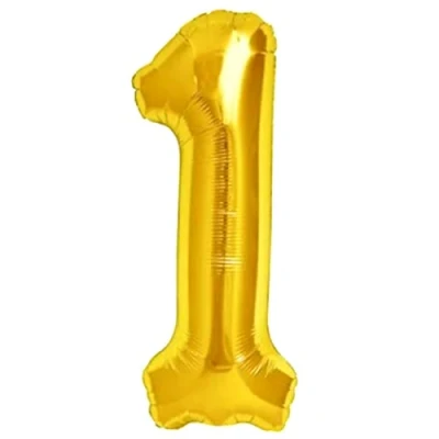 Afbeelding van Jonami Ballon voor de 1e verjaardag, Cijfer 1, metallic goud, XXL, reuze, 100 cm, verjaardagsdecoratie Lucht of helium