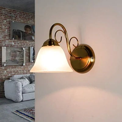Afbeelding van Licht Erlebnisse Messing metalen glazen wandlamp keuken woonkamer breedte 15,5 cm E14 rustiek ontwerp anti verblinding gezellig slaapkamer ATHEN