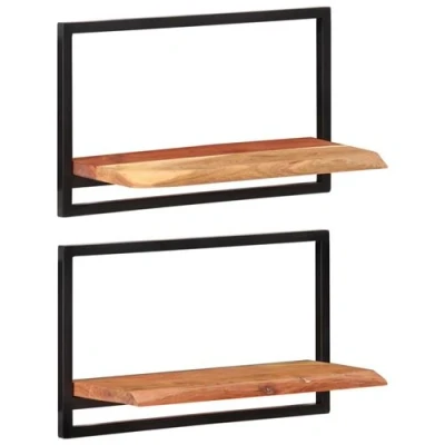Afbeelding van Wandschappen 2 st 60x25x35 cm massief acaciahout en staal