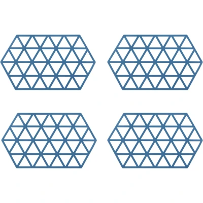 Afbeelding van Krumble Siliconen pannenonderzetter Hexagon lang Blauw Set van 4