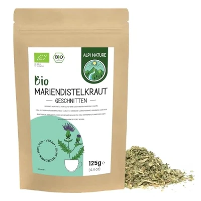 Afbeelding van Biologische mariadistelthee, 125 g, van Alpi Nature, gesneden en gedroogde mariadistelplant, mariadistelkruid voor de bereiding mariadistel, kruidenthee mariadistelpoeder