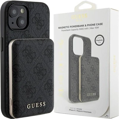 Afbeelding van Guess 4G Metal Logo hoesjeset voor iPhone 15 + 5000mAh MagSafe powerbank zwart
