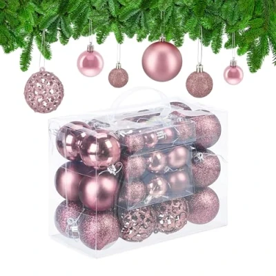 Afbeelding van Relaxdays kerstballen set van 50 traditioneel kunststof kerstboomversiering los roze