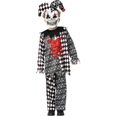 Afbeelding van Smiffy&#039;s Clown &amp; Nar Kostuum Ondeugende Grappenmaker Jester Kind Zwart / Wit Small Halloween Verkleedkleding
