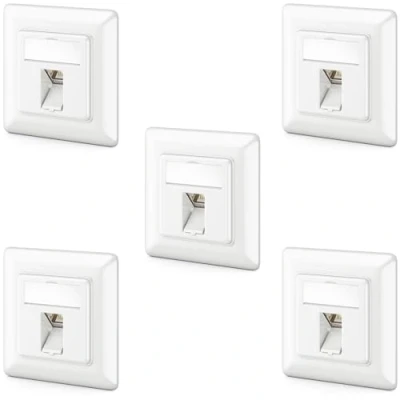 Afbeelding van deleyCON 5x CAT6a Keystone Netwerkdoosset Inbouw Netwerkdoos Module STP Afgeschermde Metalen Behuizing RJ45 Jack Datadoos Netwerkkabel