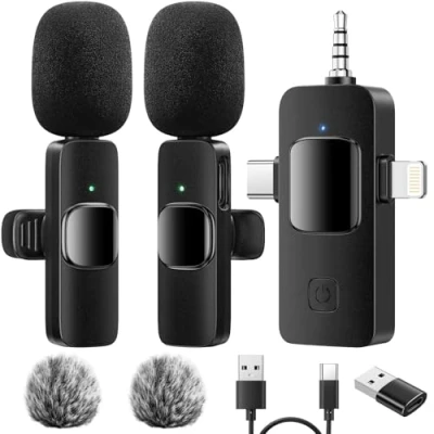 Afbeelding van GlasFlength Lavalier Mini microfoon voor iOS Android 3 in 1 camera, draadloos, ruisonderdrukking, plug and play, video opname, TikTok Vlog