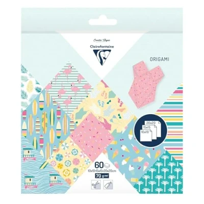 Afbeelding van Clairefontaine 95363C 60 vellen origami papier, 70 g/m², 3 formaten: 10 x cm, 15 20 verschillende kleurrijke motieven (2 per formaat), creatieve vrije tijd voor