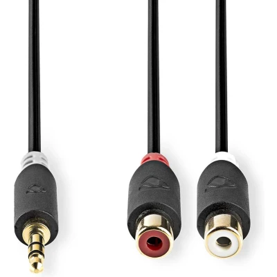 Afbeelding van Nedis Stereo Audiokabel 3,5 mm Male 2x RCA Female Verguld 0.20 m Rond Antraciet Doos