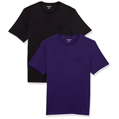 Image de Amazon Essentials Lot de 2 t shirts à manches courtes et col rond pour homme, coupe classique, noir/violet foncé, taille XS