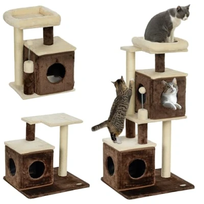 Afbeelding van PawHut Arbre à chat de 107 cm avec grotte, lit, balle jeu, griffoir en sisal, pour chats jusqu&#039;à 5 kg, marron foncé