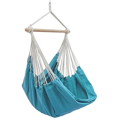 Afbeelding van AMANKA XXL hangstoel 185x130cm 2 personen hangzitting tot 150 kg katoen hangmat incl. 360 draaibare hangschommel blauw