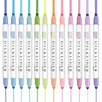 Afbeelding van Dubbele markeerstiften Verschillende kleuren, Brede en fijne tips, markeerstift Pastel Marker Set voor Student Office Klaslokaal (12 kleuren)